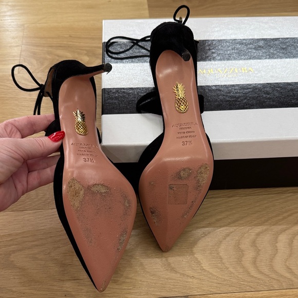 Aquazzura Very Matilde 85mm Black Suede Pumps Size 37.5 - Picture 10 of 11